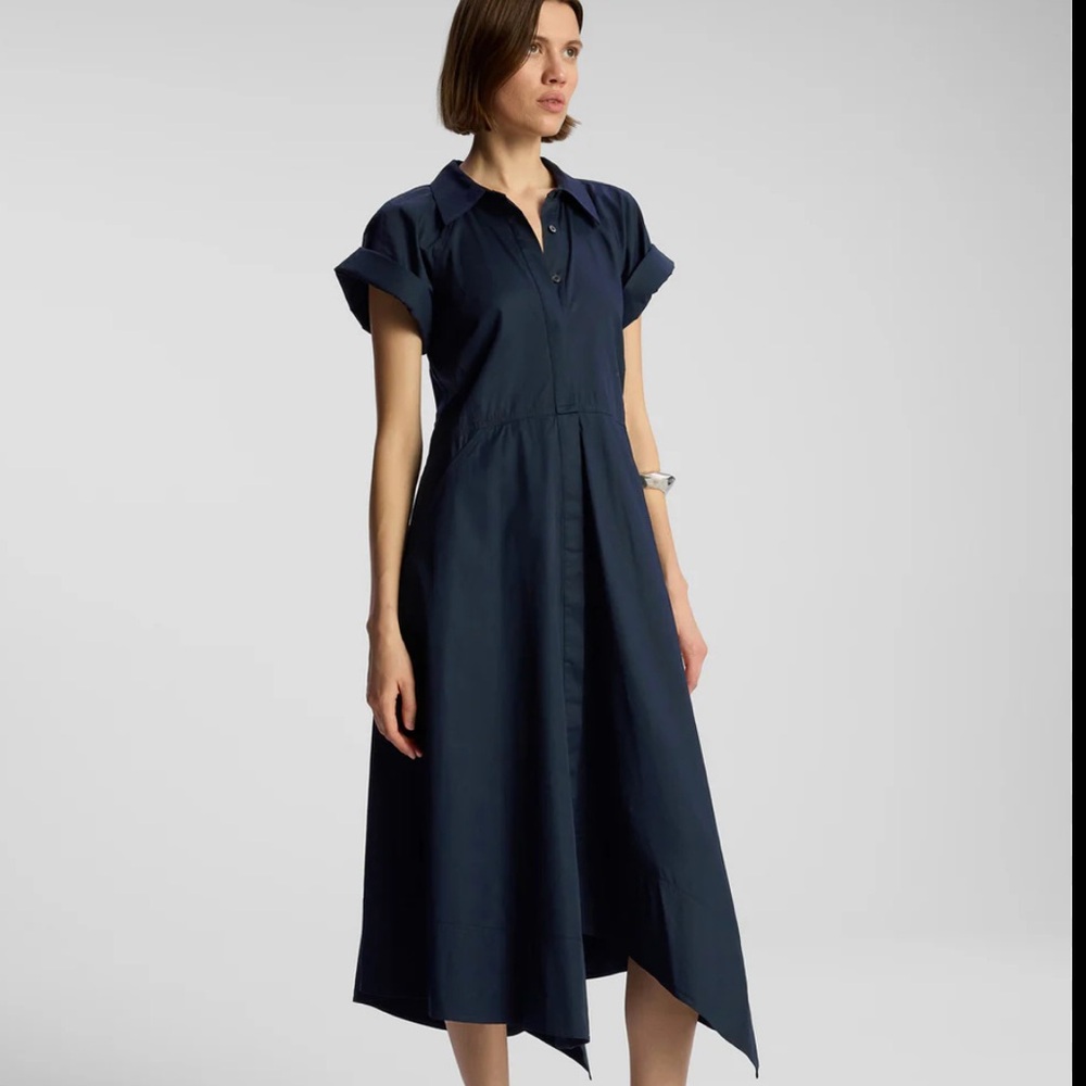 A.L.C. Julianna Poplin Asymmetric Dress in Maritime Navy Blue, US Size 4